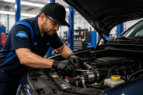 Technician working on vehicle